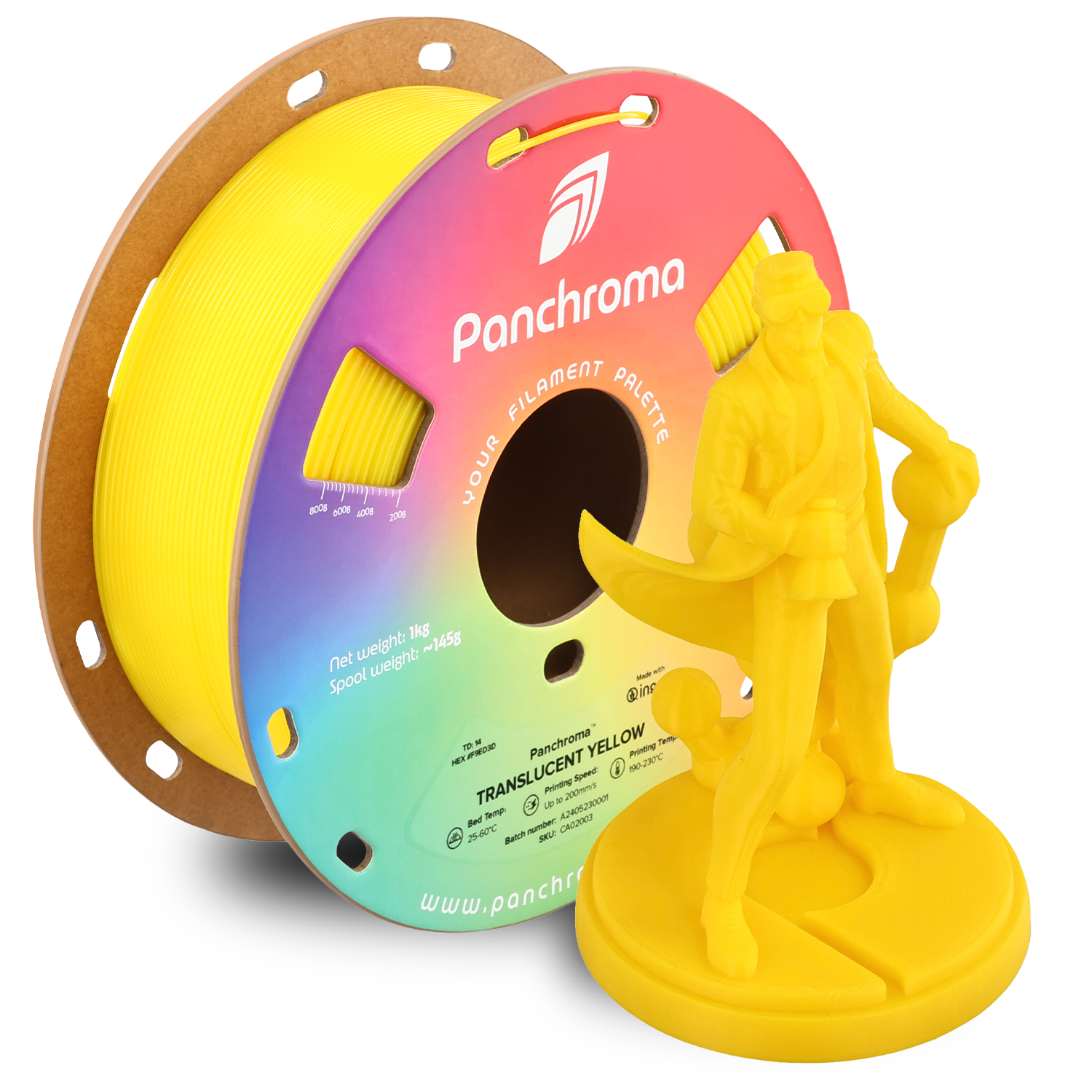 Filamento PLA Translúcido Panchroma color amarillo translúcido