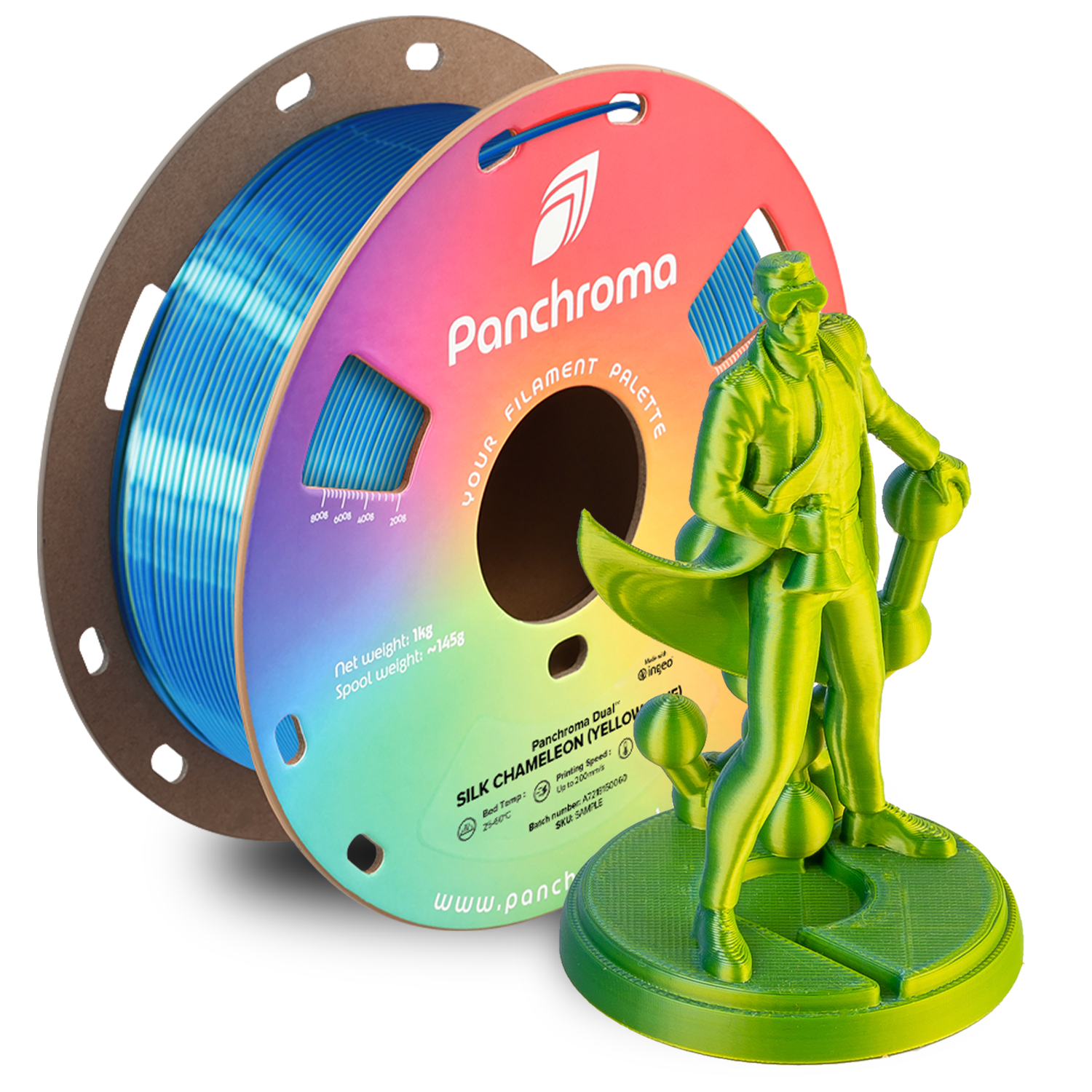 Filamento PLA Dual Silk Panchroma color Chameleon (amarillo-azul)