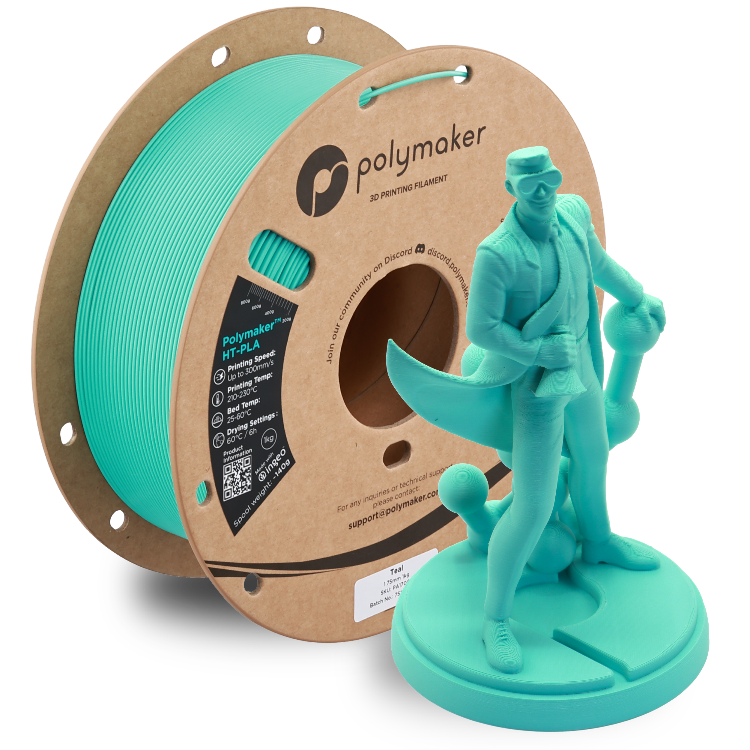 Filamento HT-PLA Polymaker color verde azulado