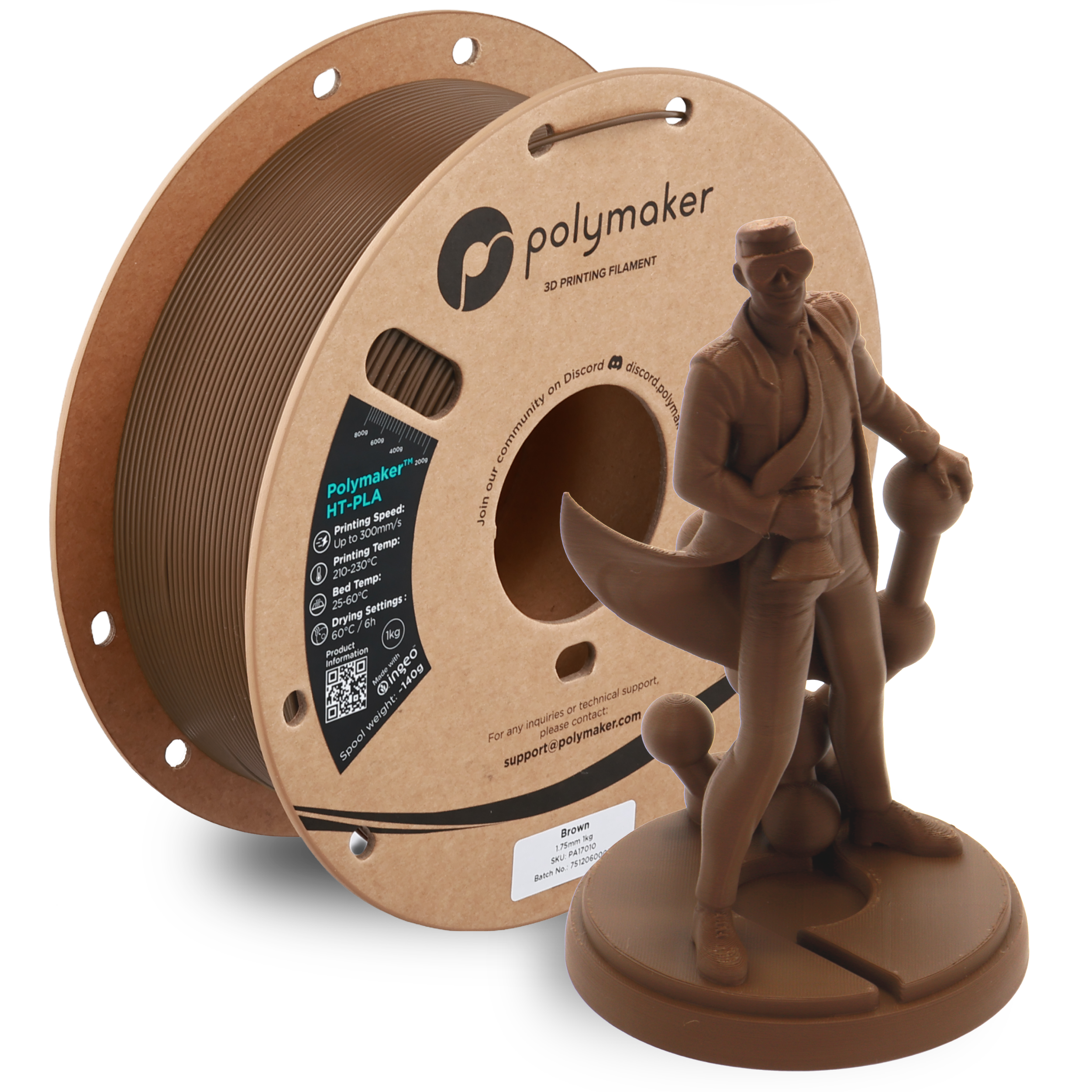 Filamento HT-PLA Polymaker color marrón