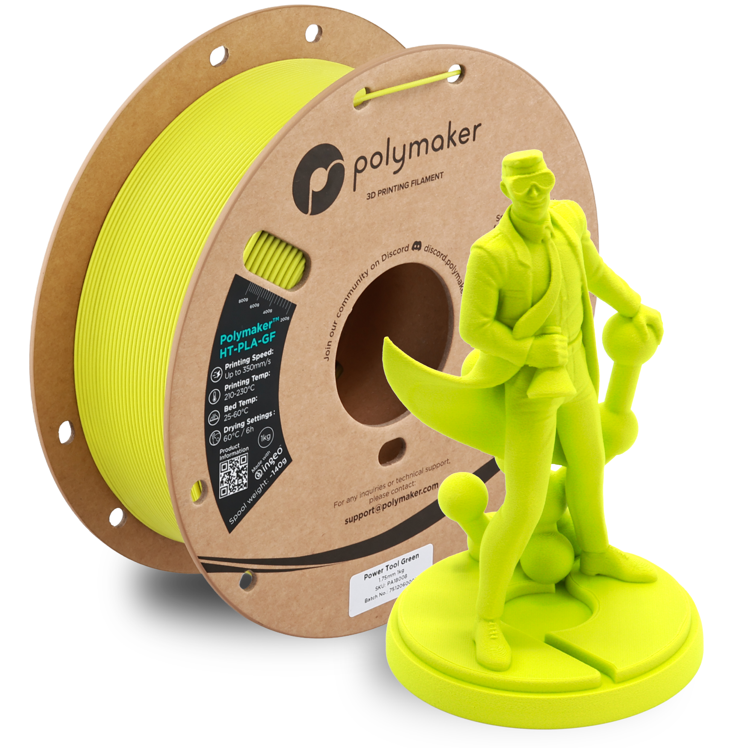 Filamento HT-PLA-GF Polymaker color verde herramienta