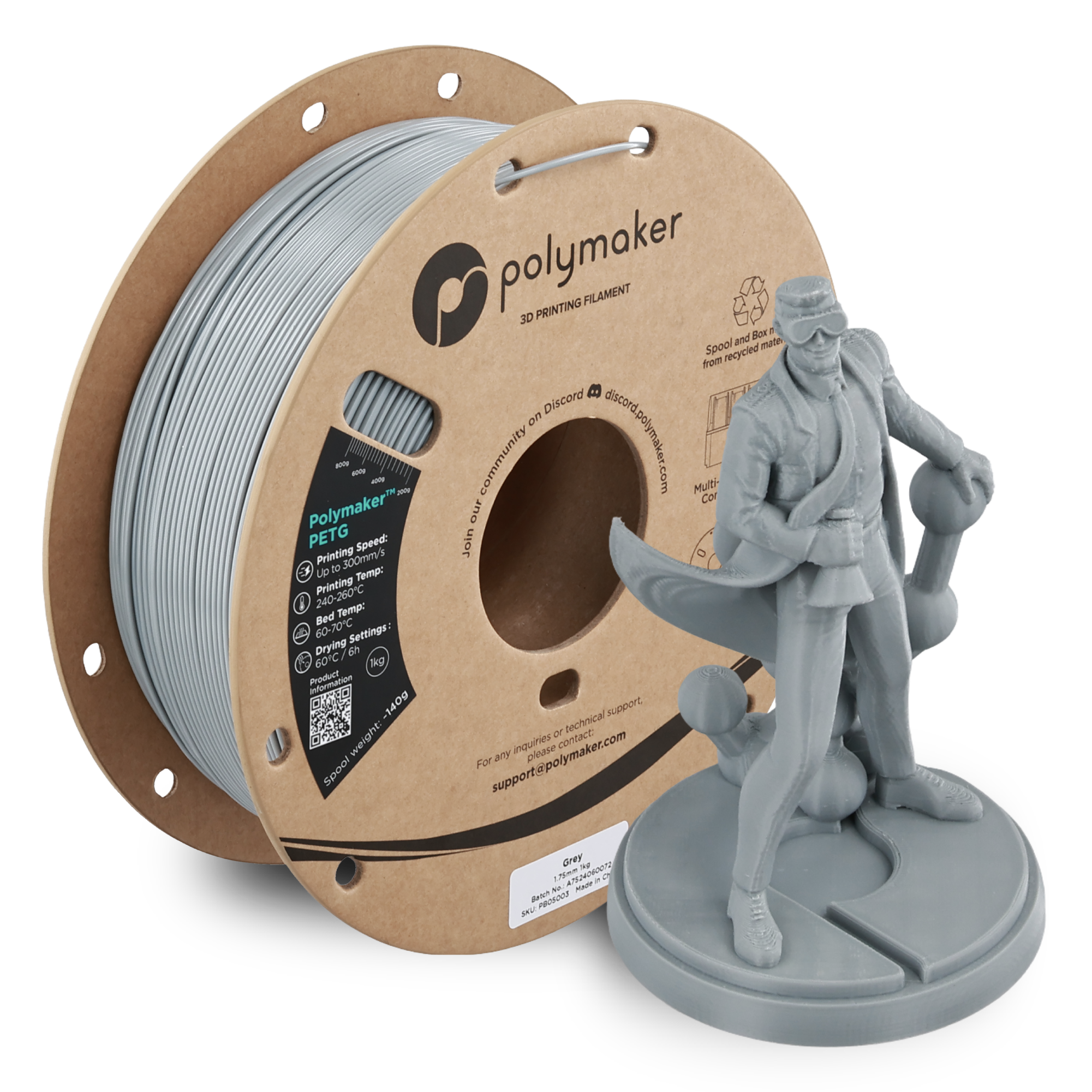 Filamento PETG Polymaker color gris