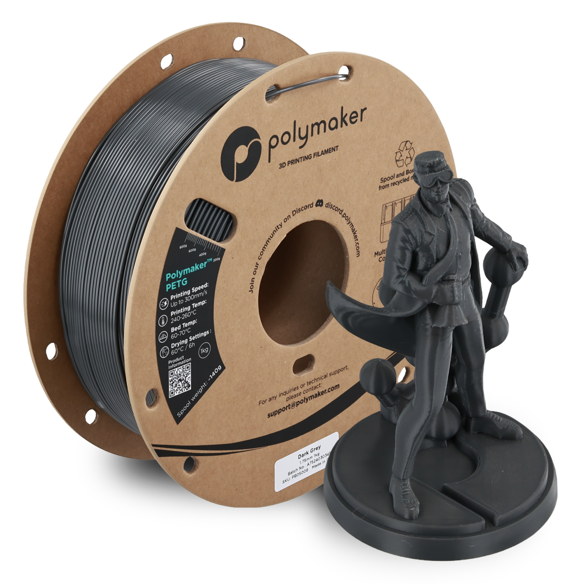 Filamento PETG Polymaker color gris oscuro
