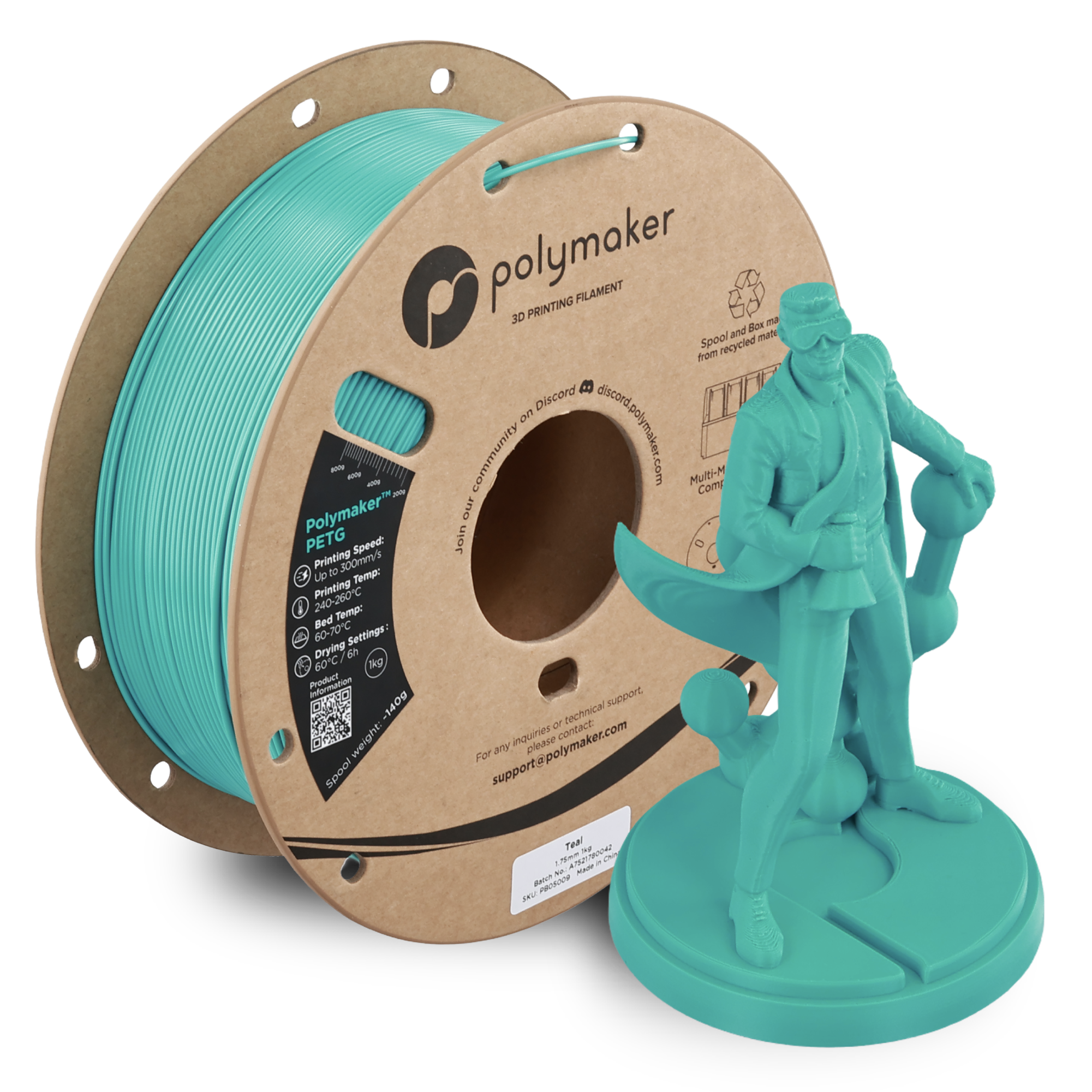 Filamento PETG Polymaker color verde azulado