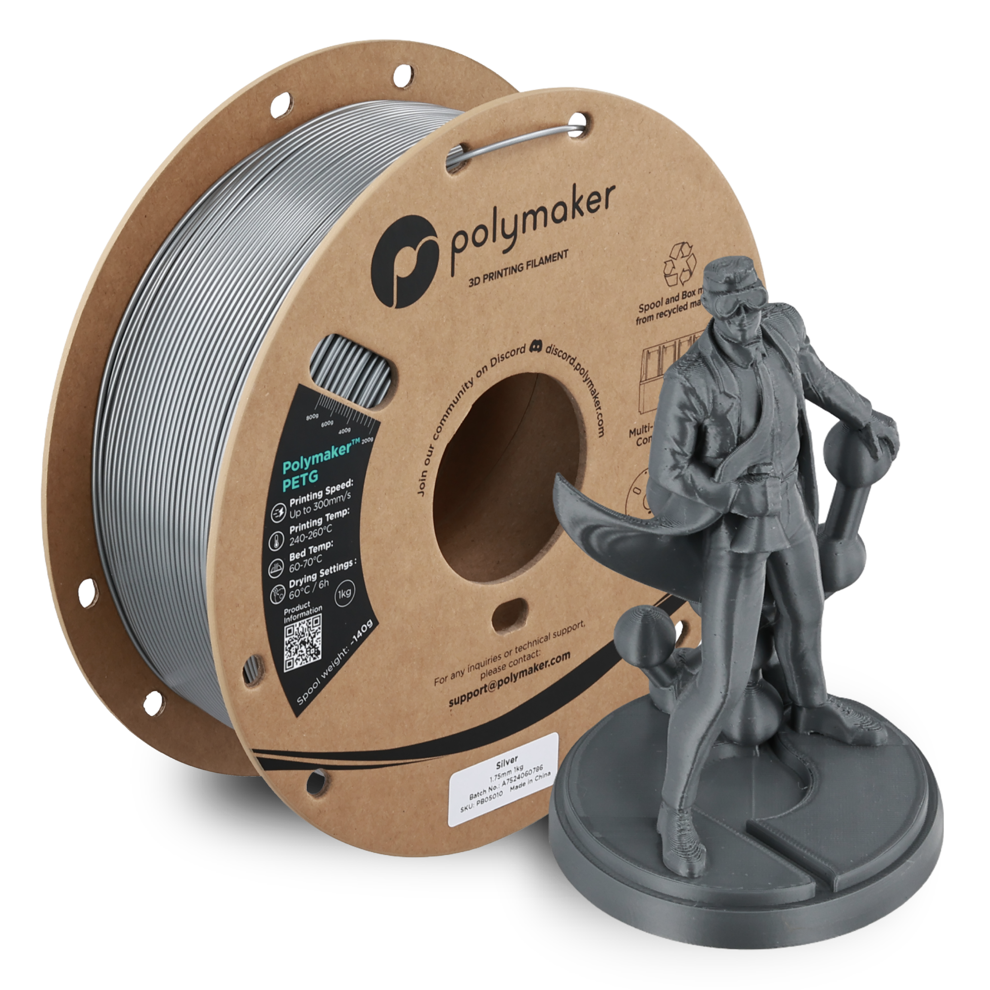 Filamento PETG Polymaker color plateado
