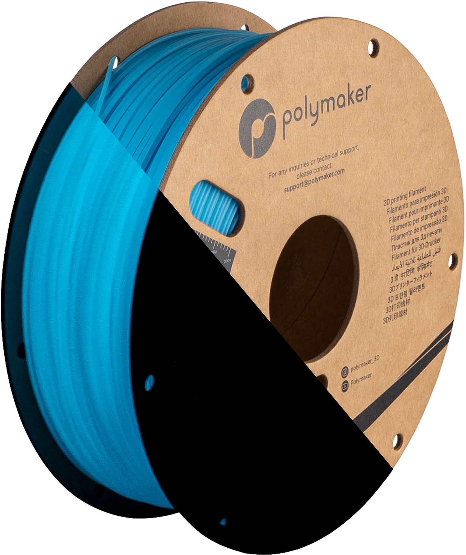 Filamento PLA Luminoso Panchroma color azul, efecto fosforescente
