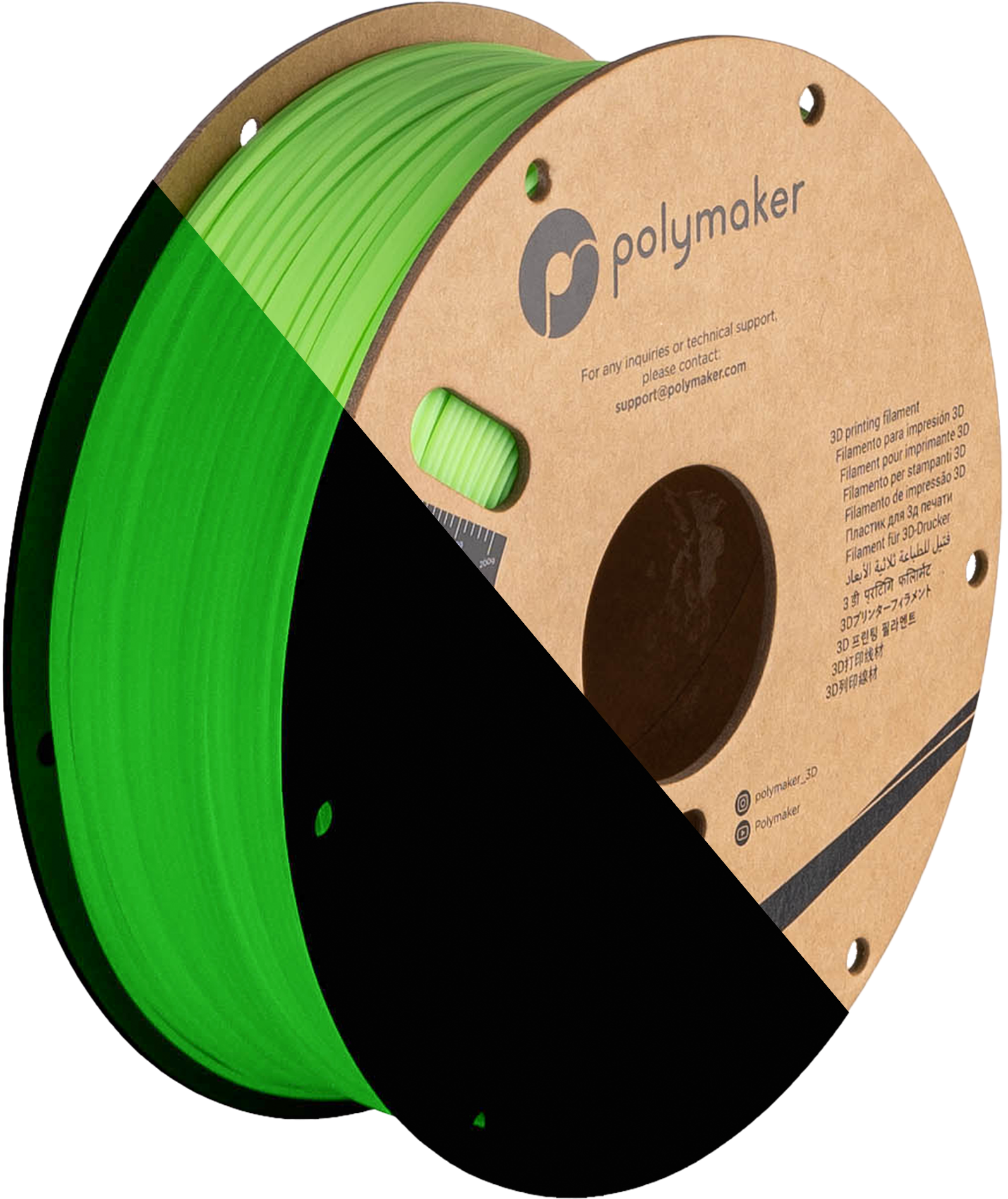 Filamento PLA Luminoso Panchroma color verde, efecto fosforescente