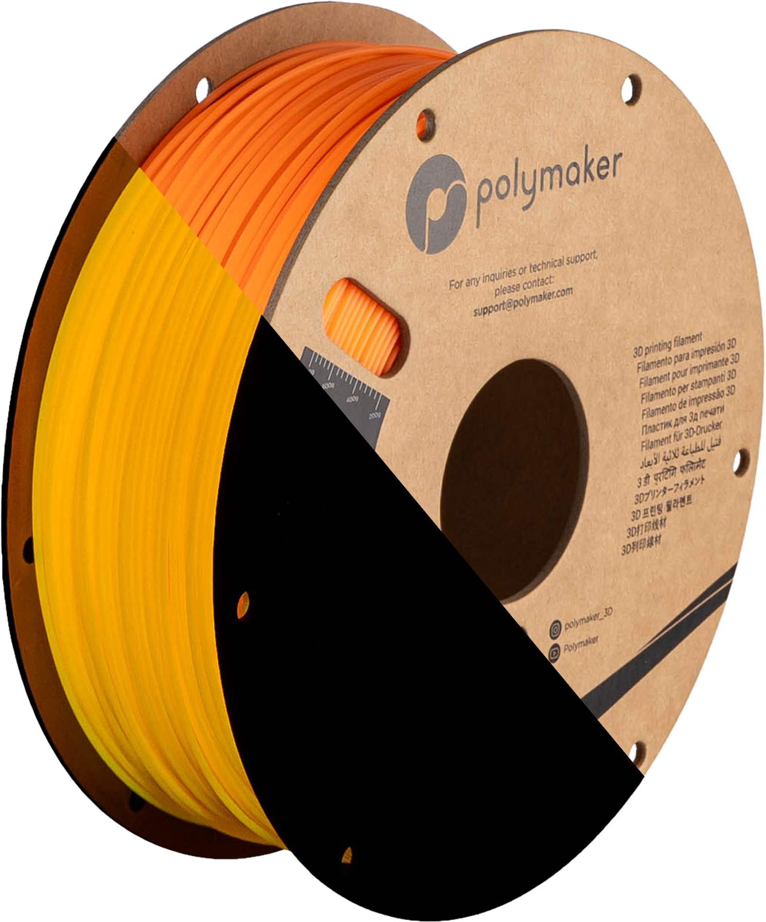 Filamento PLA Luminoso Panchroma color naranja, efecto fosforescente