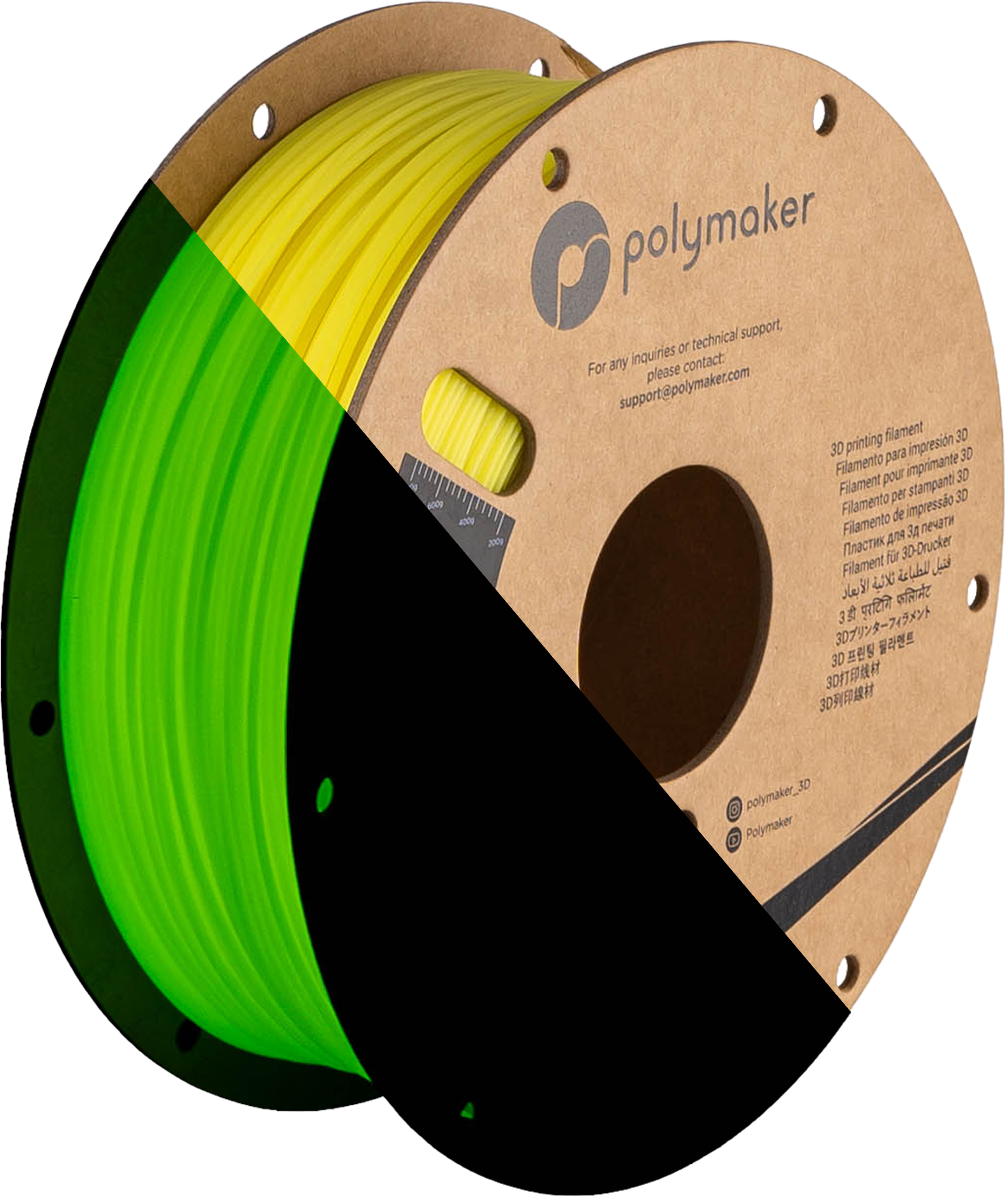 Filamento PLA Luminoso Panchroma color amarillo, efecto fosforescente