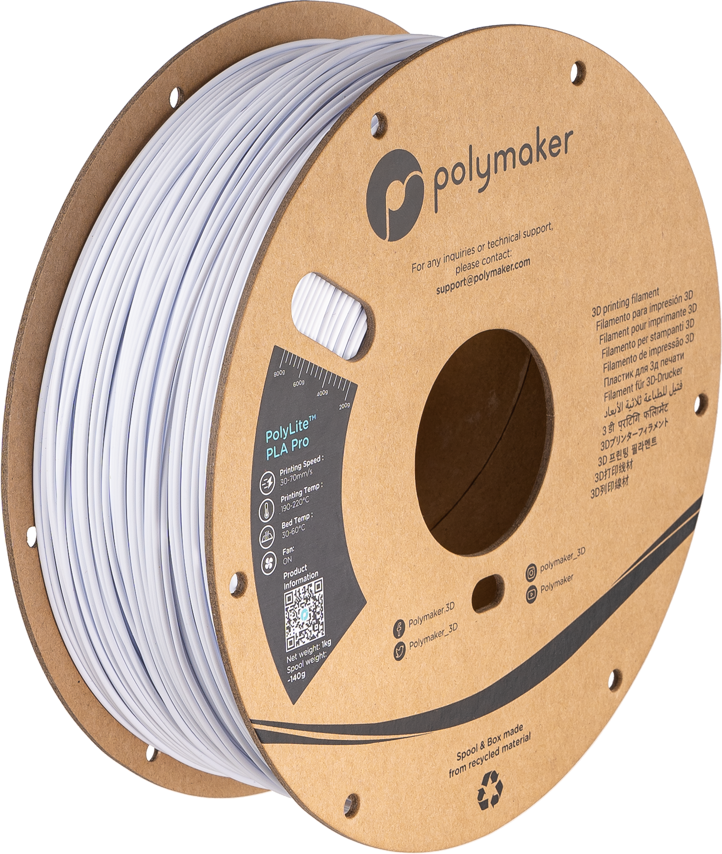 Filamento PLA Pro PolyLite color blanco frío