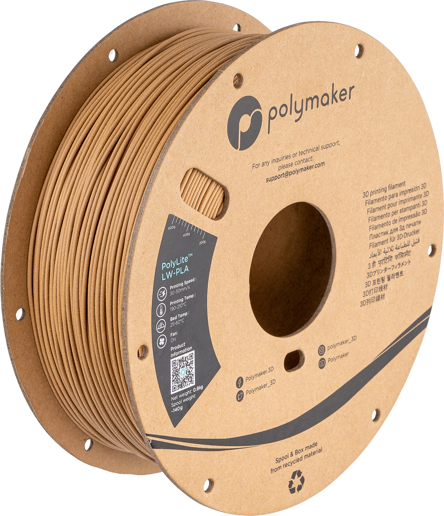 Filamento LW-PLA PolyLite color madera