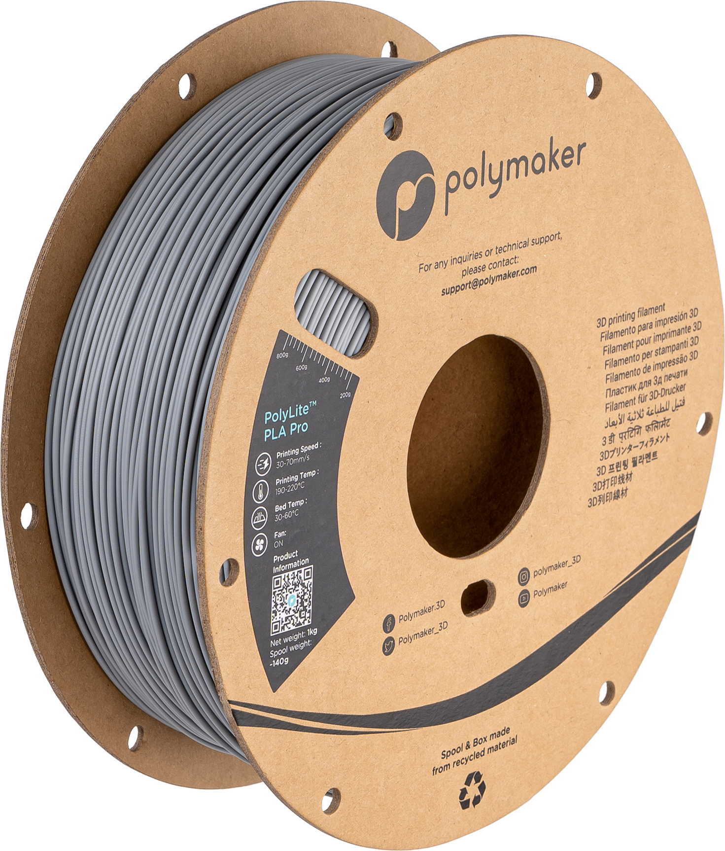 Filamento PLA Pro PolyLite color gris