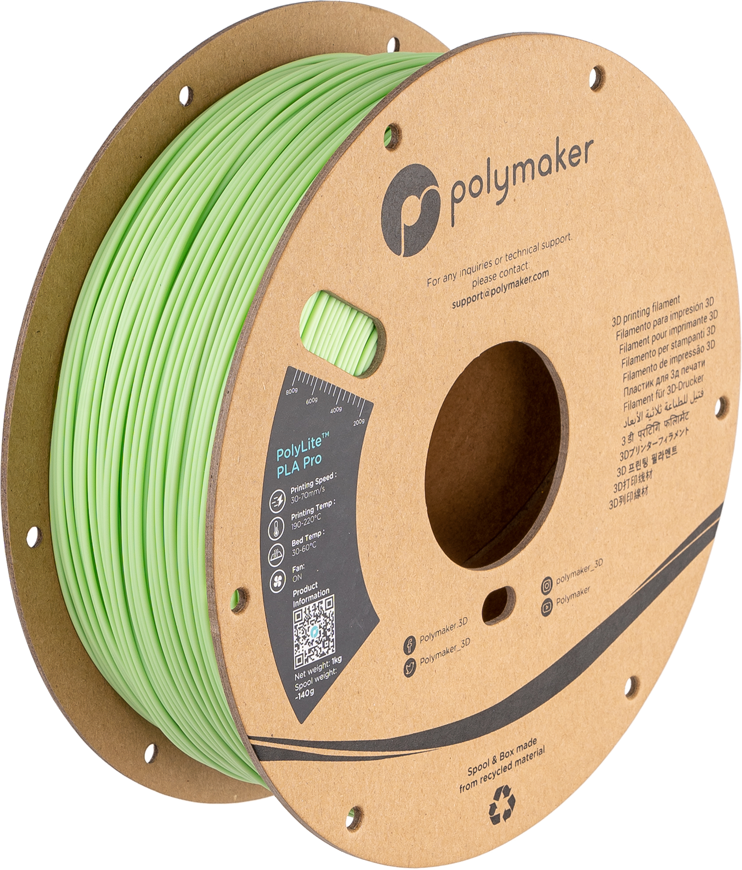 Filamento PLA Pro PolyLite color verde claro