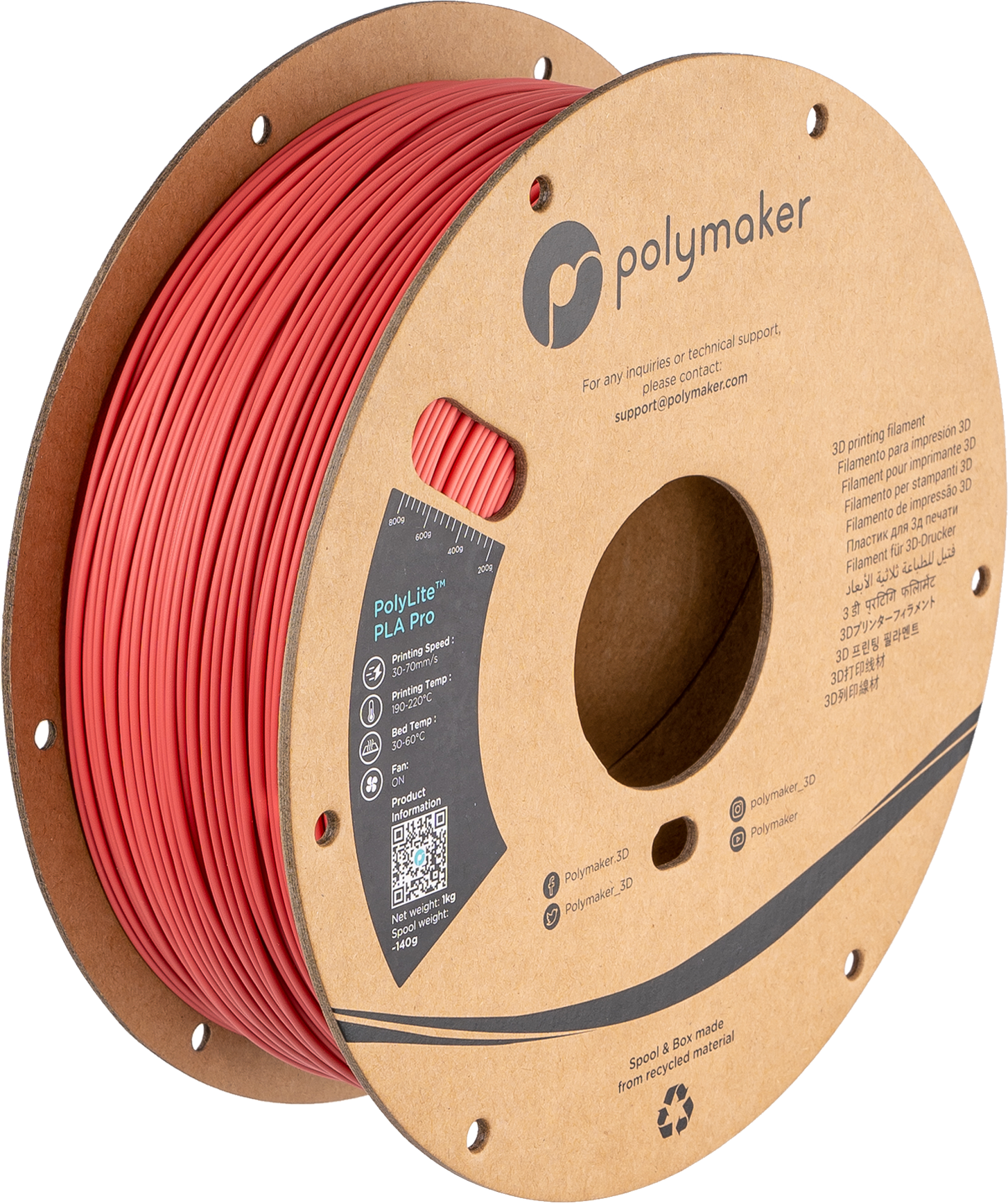 Filamento PLA Pro PolyLite color rojo claro