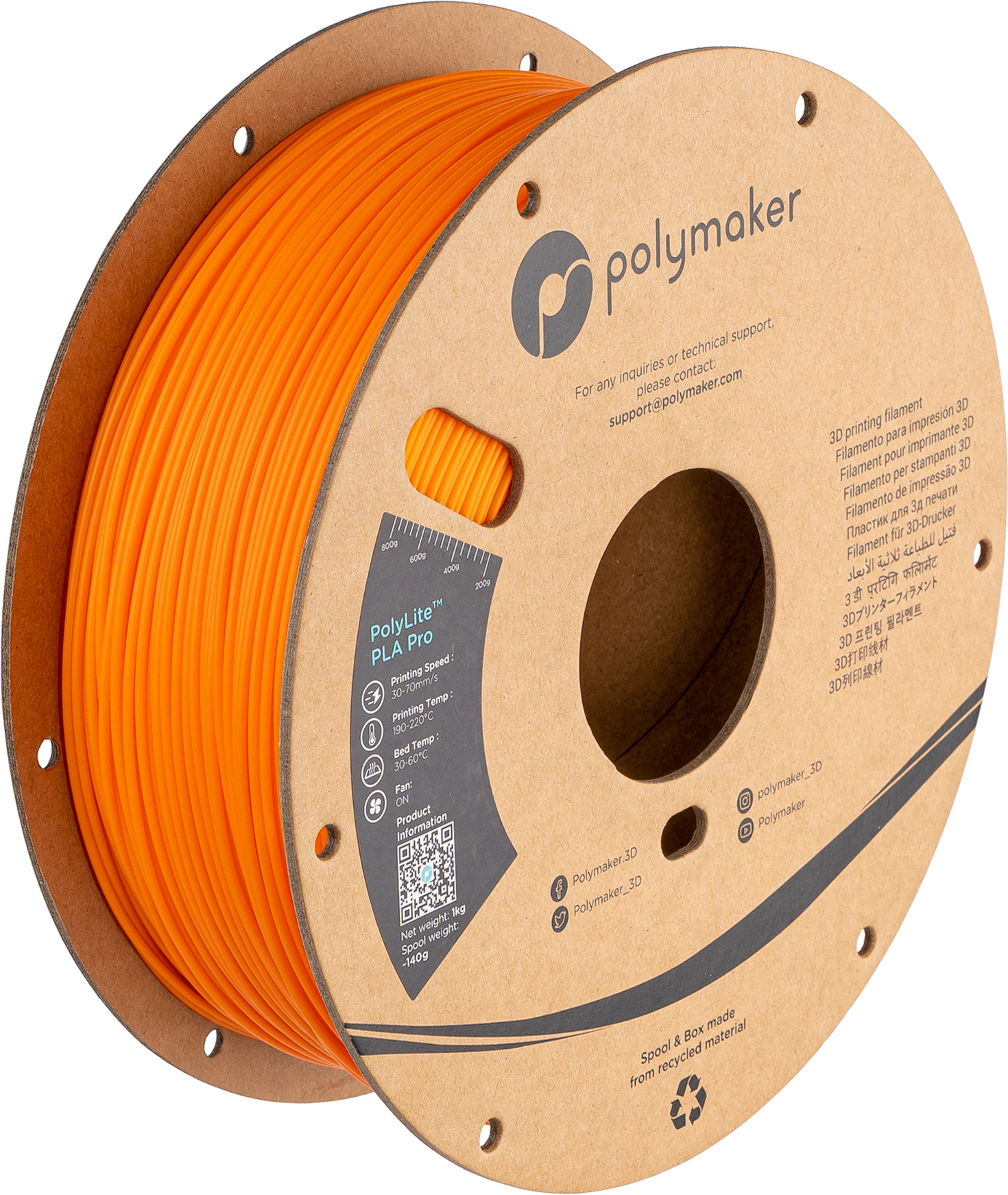 Filamento PLA Pro PolyLite color naranja