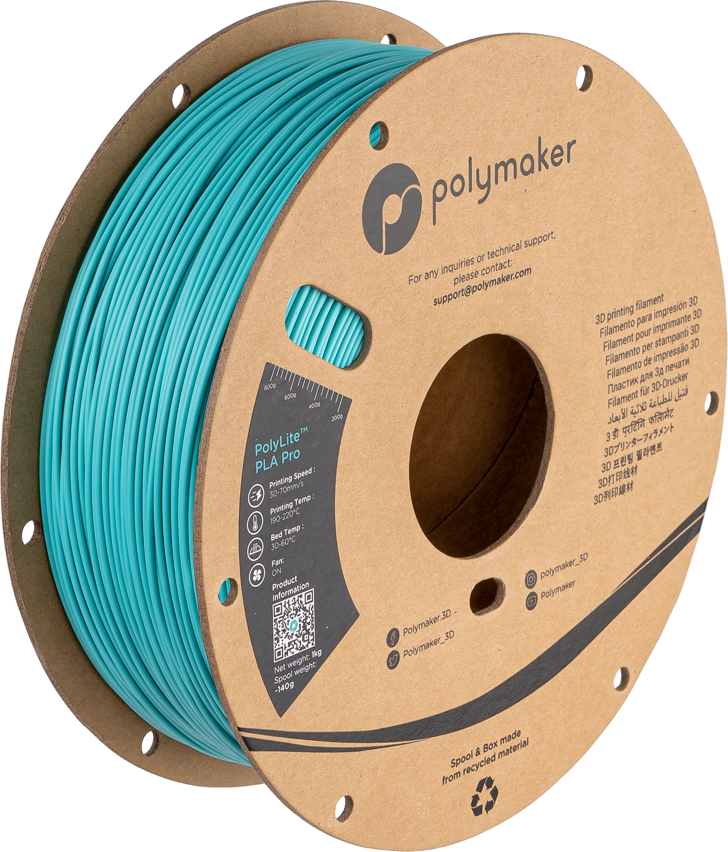 Filamento PLA Pro PolyLite color verde azulado