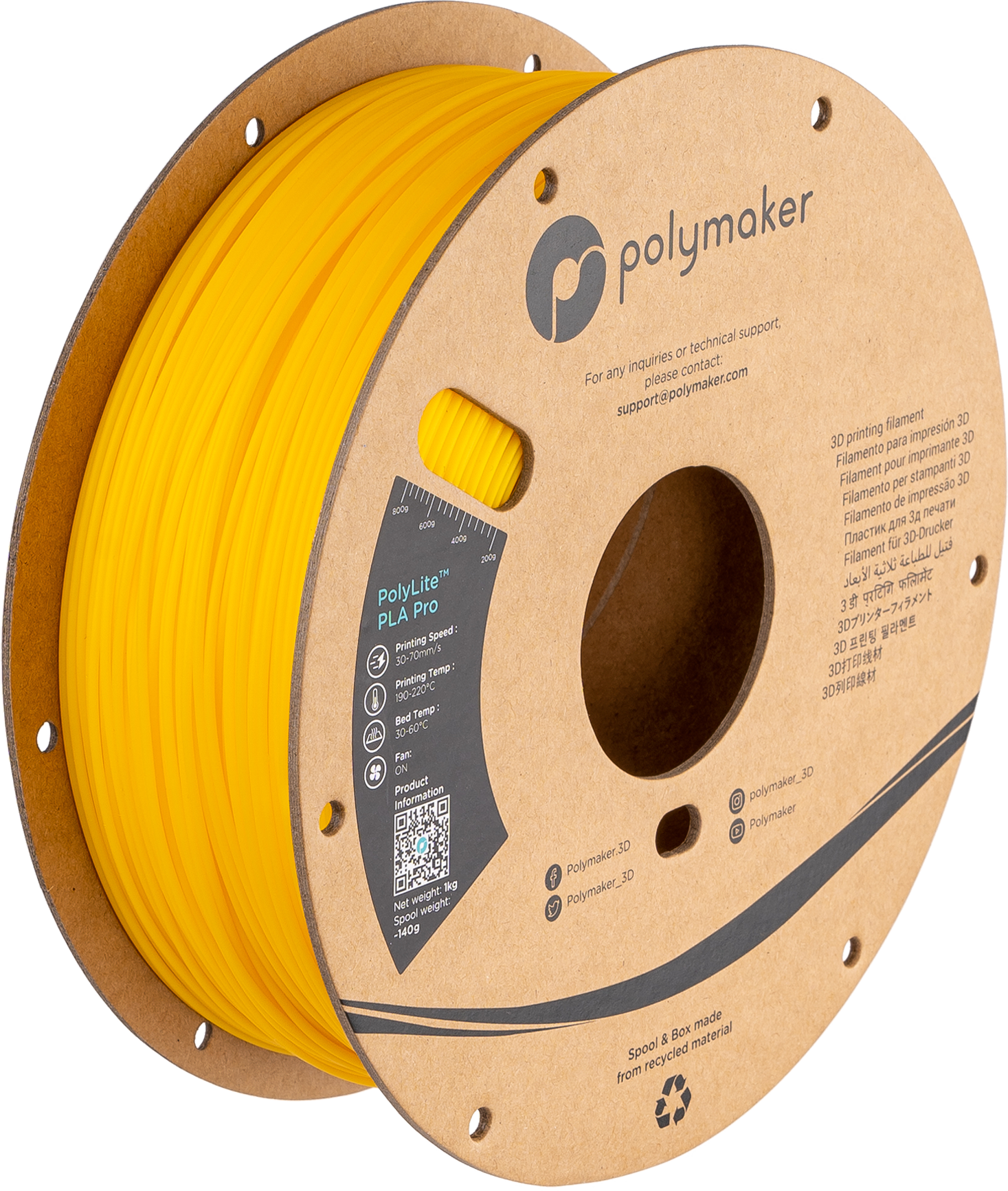 Filamento PLA Pro PolyLite color amarillo