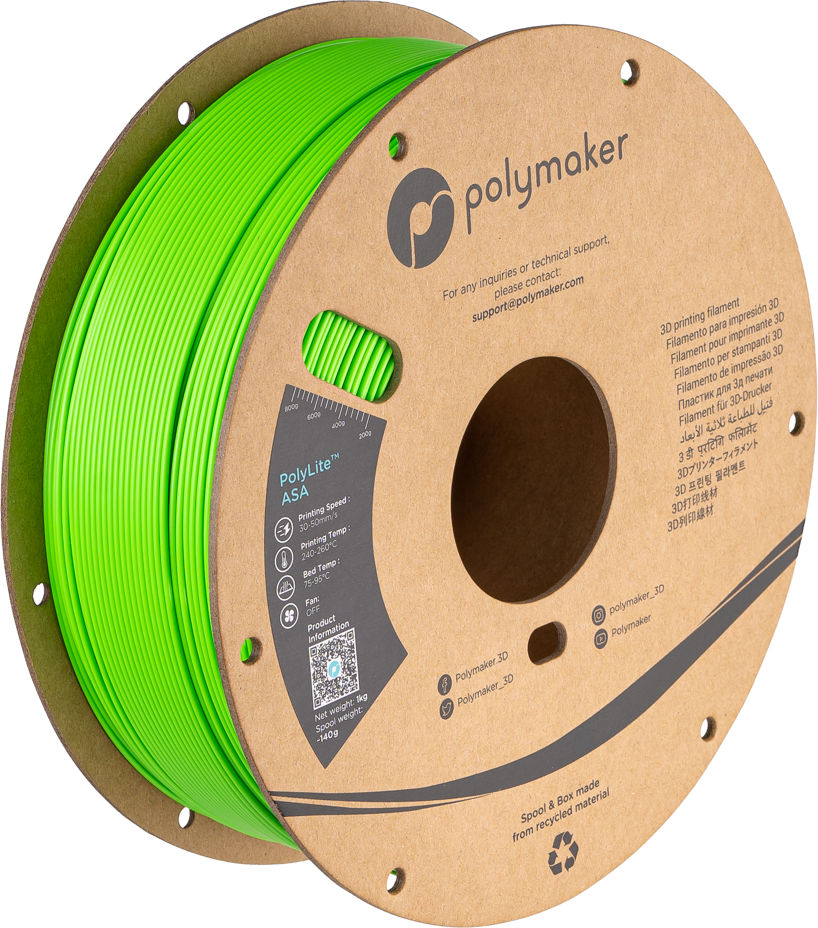 Filamento ASA PolyLite color verde pop