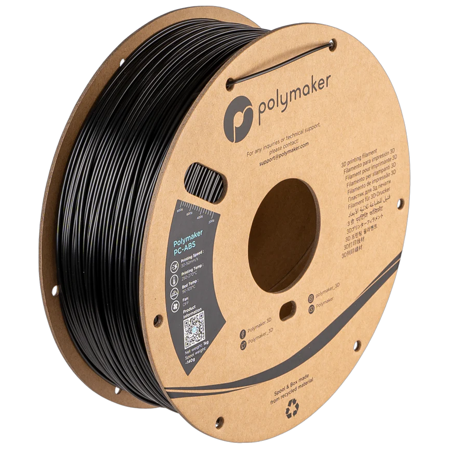 Filamento PC-ABS Polymaker color negro
