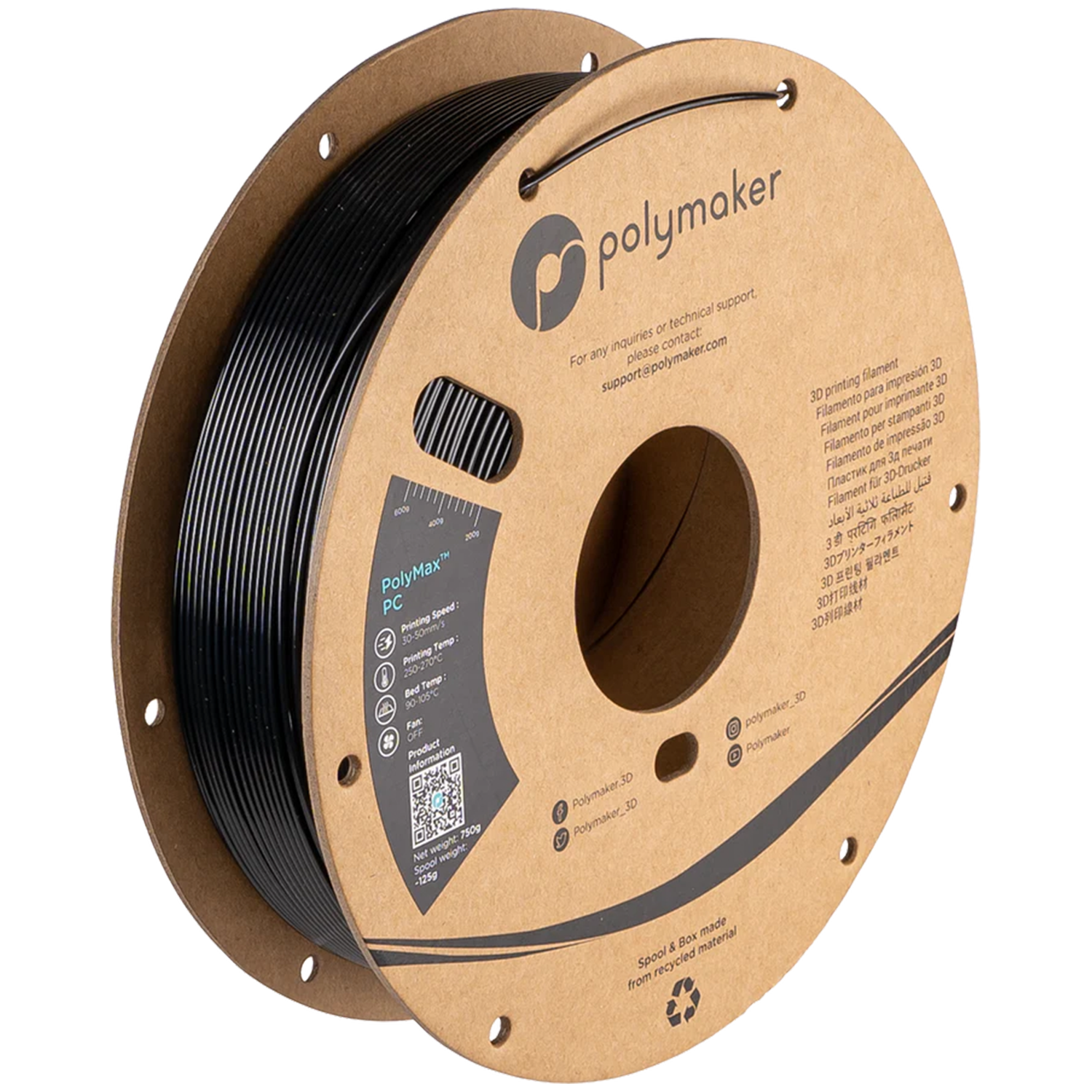 Filamento PC PolyMax color negro