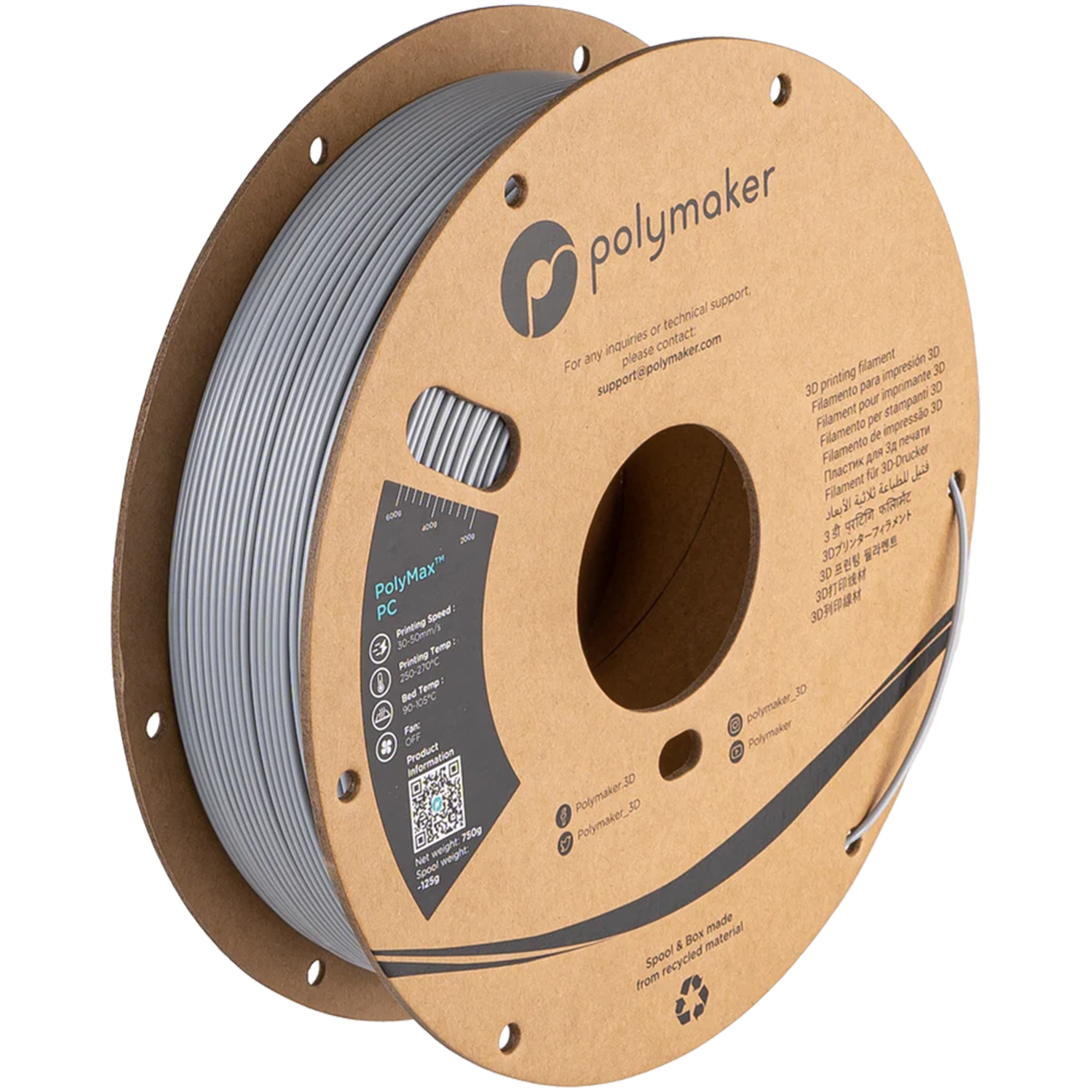 Filamento PC PolyMax color gris