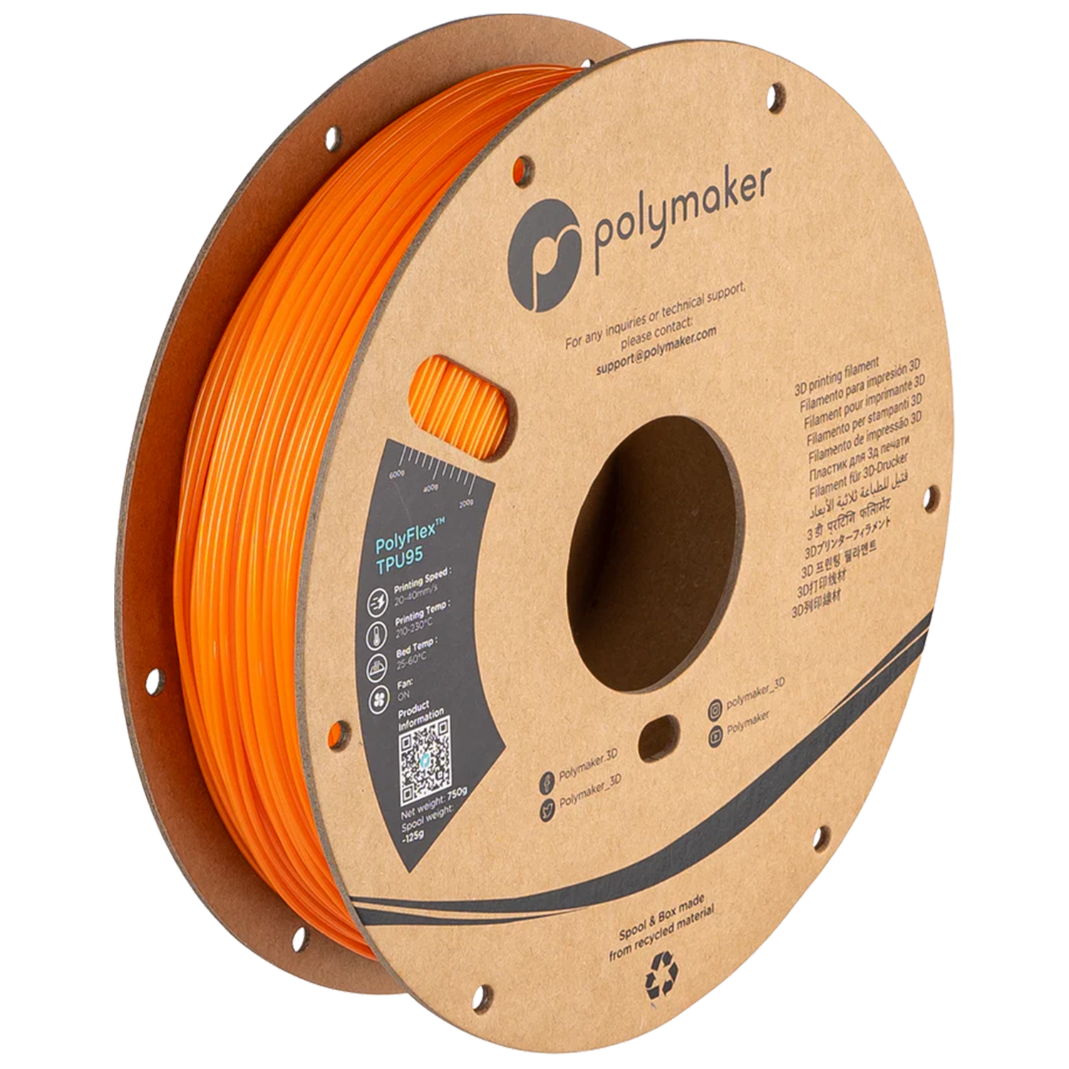 Filamento TPU95 PolyFlex color naranja