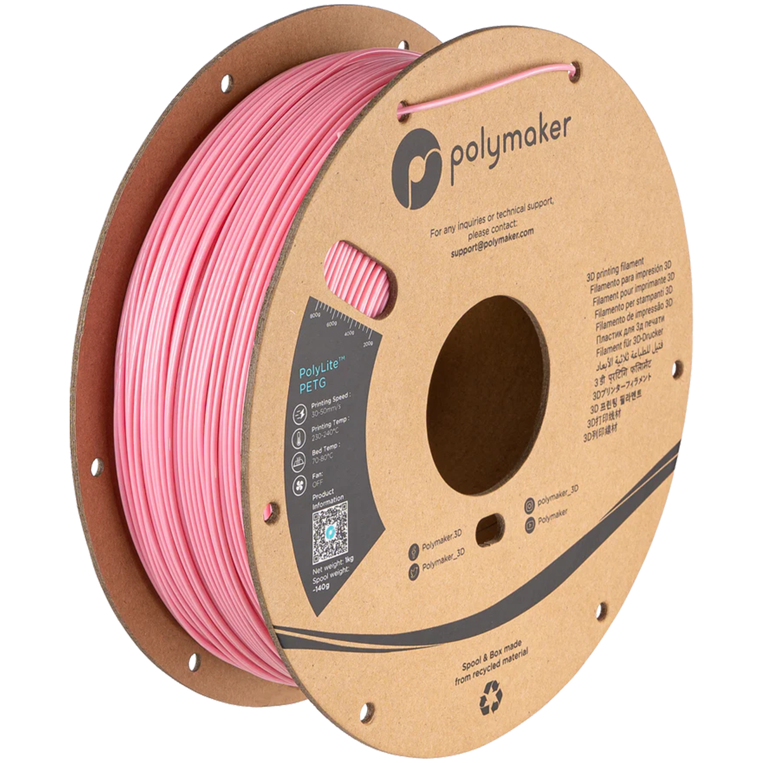 Filamento PETG PolyLite color rosado