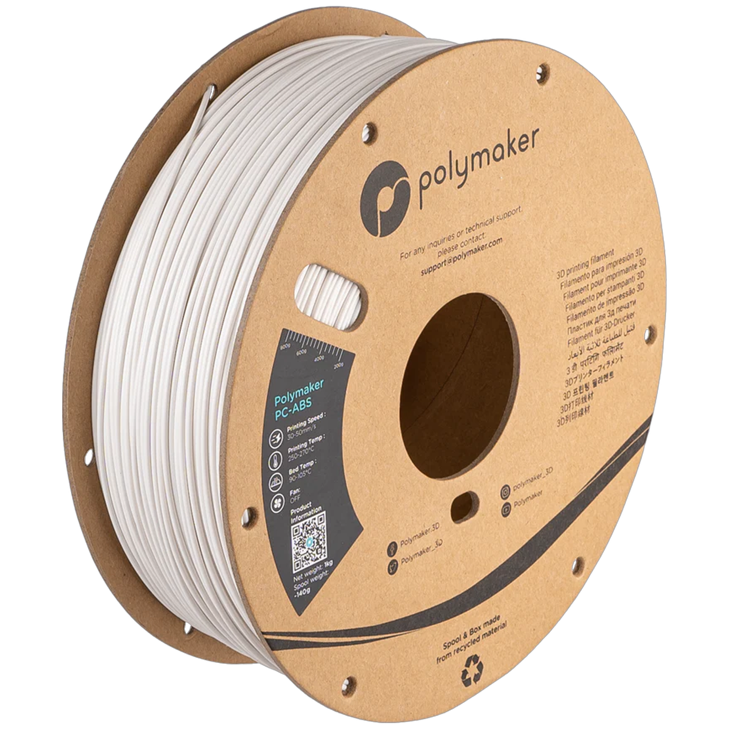 Filamento PC-ABS Polymaker color blanco