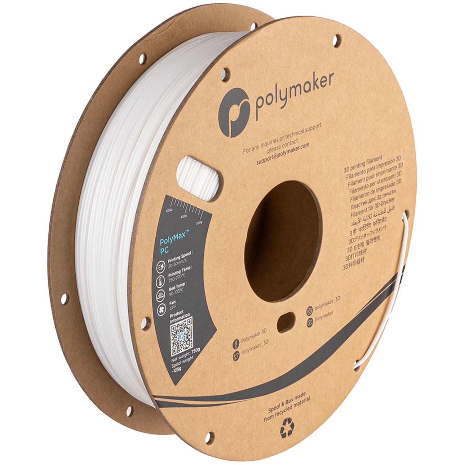 Filamento PC PolyMax color blanco